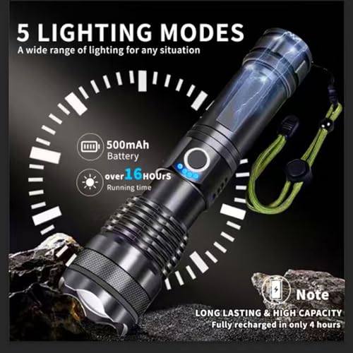 Flashlights Rechargeable,Super Bright High Lumens Flash Light,5 Modes Zoomable Tactical Flash Light,Powerful Flashlights for Emergencies Camping for Emergency Home Camping Essentials Gift-2Pack