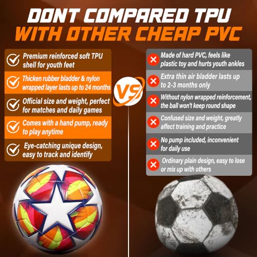 Champhox Size 4 Orange Soccer Ball for Kids & Teens - Durable & Soft