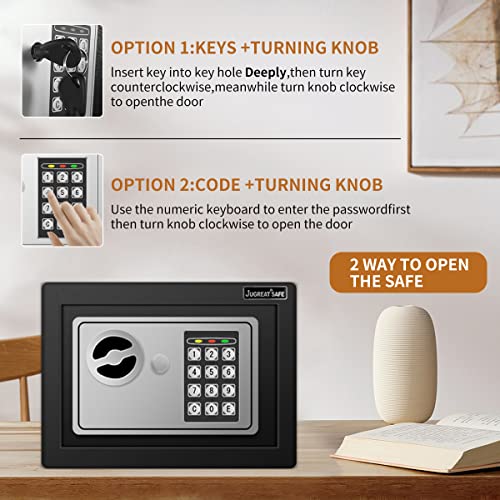 JUGREAT Safe Box with Induction Light,Electronic Digital Security Safe Steel Construction Hidden with Lock£¬Wall or Cabinet Anchoring Design for Home Office Hotel Business 0.23 Cubic Feet Black