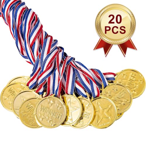 Gold Award Medals with Ribbons - 20 Pack for Sports & Celebrations