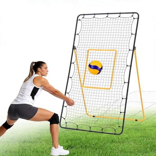 Volleyball Rebounder Net 7x4 FT - Light Yellow, 5 Adjustable Angles