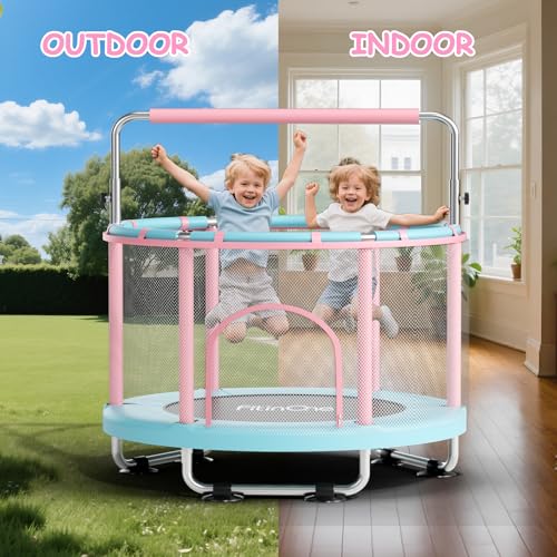 55" Kids Mini Trampoline with Adjustable Bar - Pink & Blue