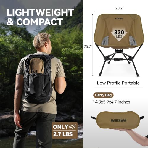 MARCHWAY Khaki Lightweight Folding Camping Chair with Spring Lock, 330 lbs