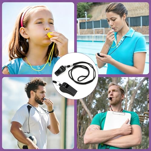 Emergency Plastic Whistle with Lanyard - Loud Sound - Black
