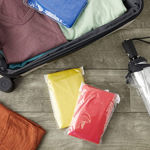 Juvale Disposable Rain Ponchos for Adults - 50 Pack, 50 x 40 in, Rainbow & Clear - Hooded Waterproof Ponchos for Women & Men - Festival & Theme Park Essentials - Packable Travel Rain Poncho