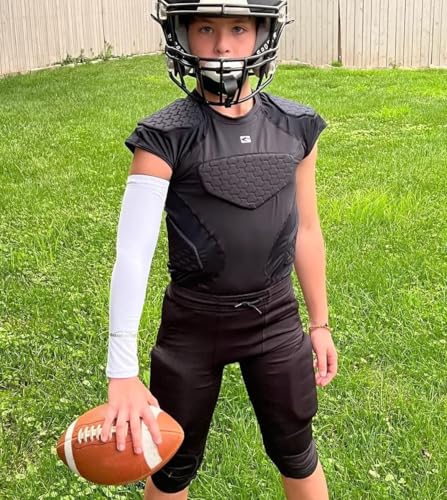 Youth Football Padded Shirt with 5-Pad Protection - Black, Medium