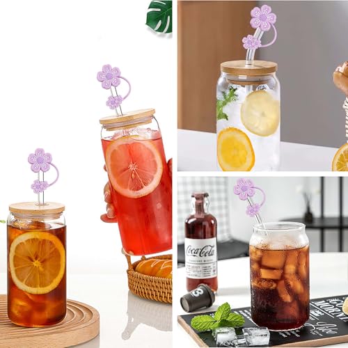 4 Pcs Cherry Blossom Straw Topper for 10mm Tumbler Straws - Colourful