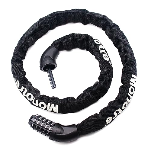 Monotre 3.9ft 5-Digit Resettable Bike Chain Lock - Keyless Anti-Theft for Bicycle, Motorcycle, Scooter (Black)