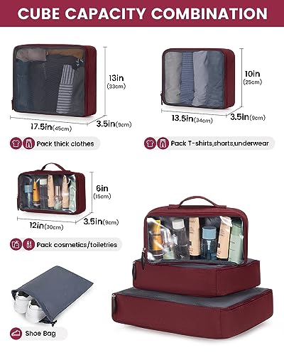 LOVEVOOK Red XL Expandable Carry-On Backpack with 4 Packing Cubes & Water Resistance