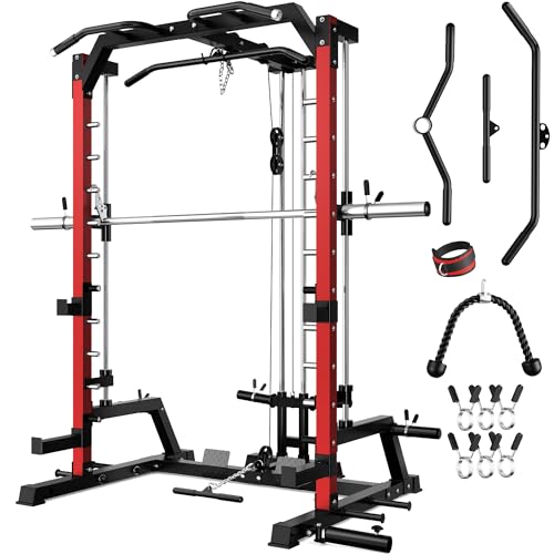 2000LBS Smith Machine Power Cage with LAT Pulldown - Red