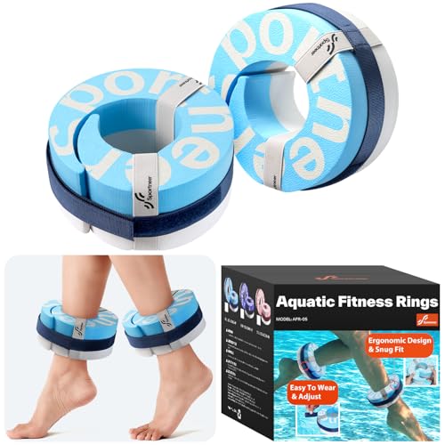 Water Aerobics Float Ring Set - Adjustable 8-13 Inch Sky Blue Cuffs