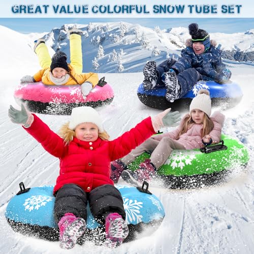 36in Snow Tubes - 4 Pack Heavy Duty Sleds for Kids & Adults