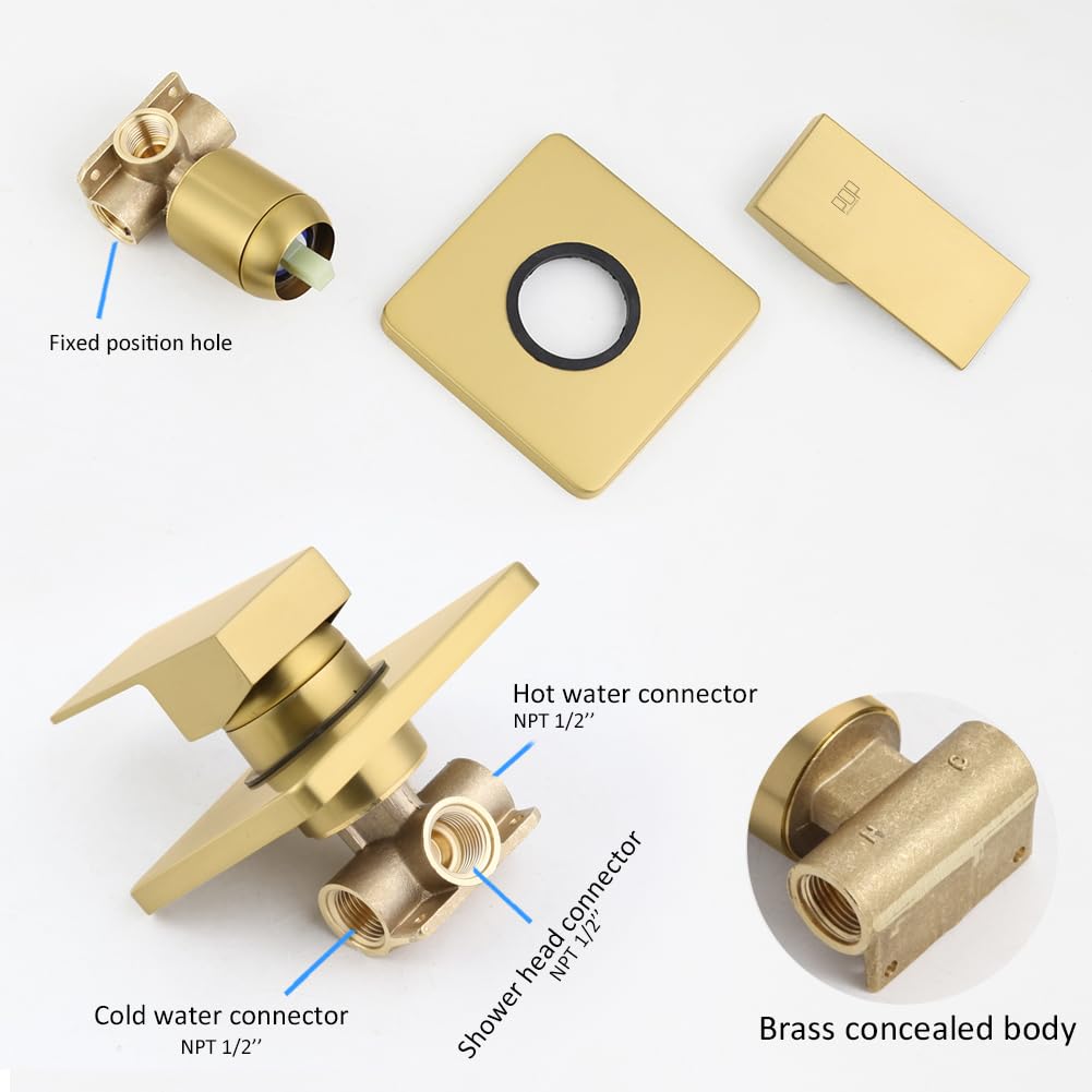 POP SANITARYWARE Shower Faucet Set Brushed Gold Bathroom Rainfall 8 Inch Shower Head System, Single Handle Shower Trim Kit with Rough-in Valve