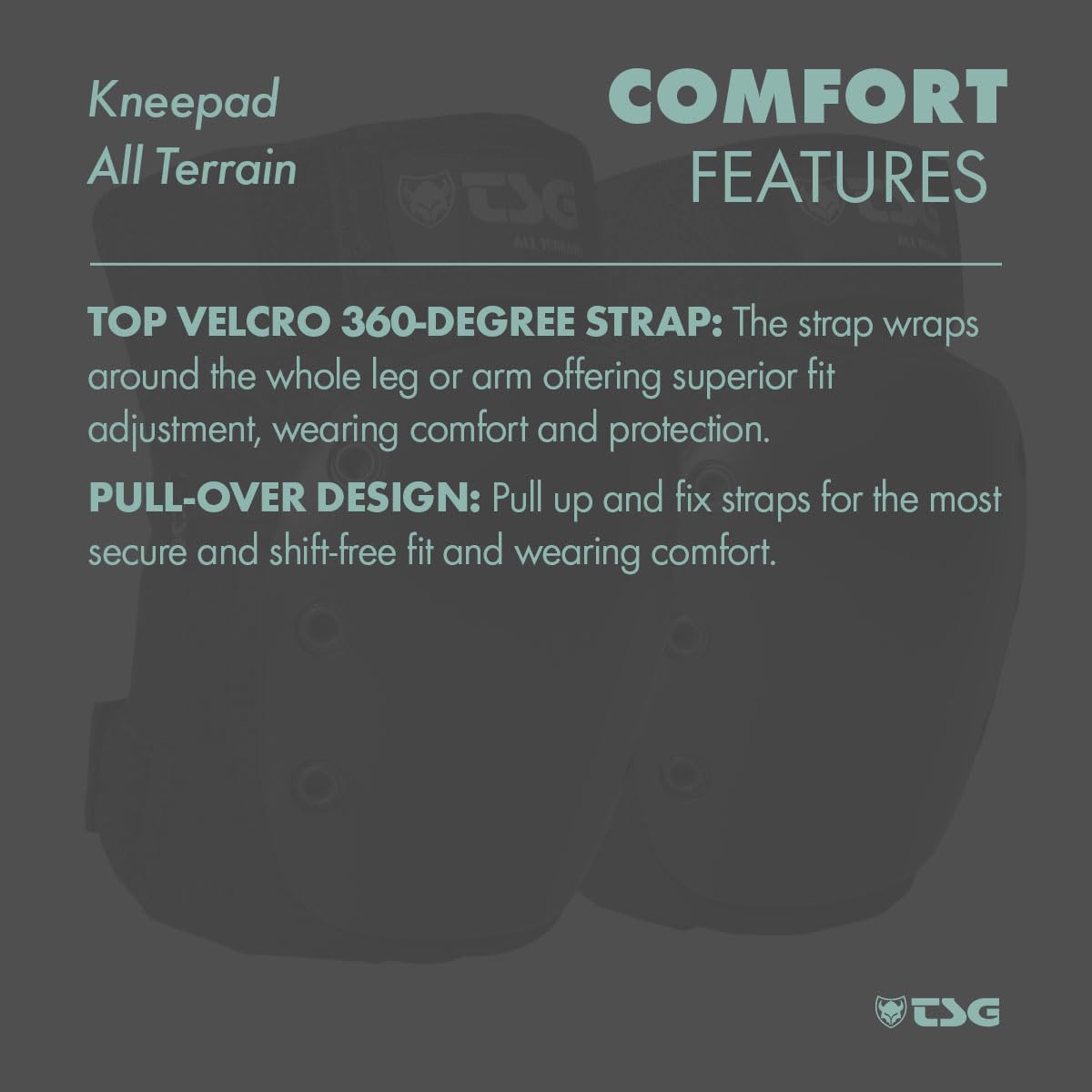 TSG Kneepad All Terrain Protective Pad, Skateboarding, Hardshell, EVA Foam, PE Knee Cap, Pre Shaped, Horseshoe, Tear Resistant Nylon, Top 360 Degree Strap, Pull Over, Swiss Design, Black
