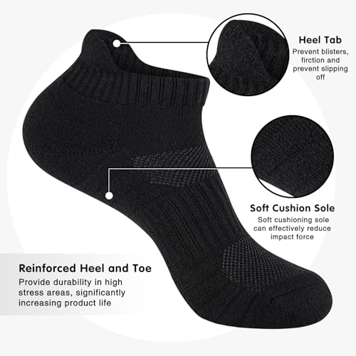 Monxiery Mens Cotton Cushioned Ankle Socks, Athletic Performance