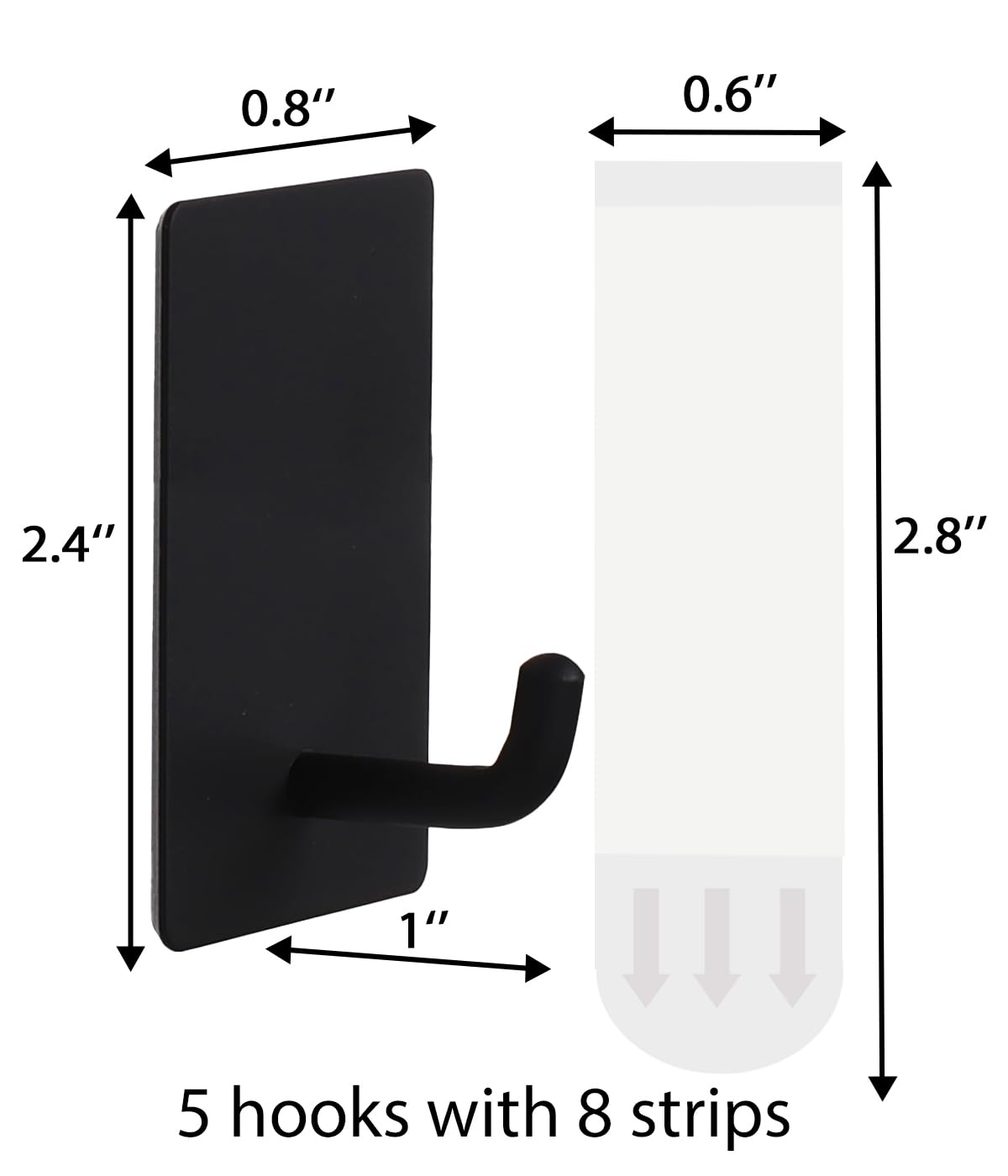 5 Pcs Towel Hooks with Removable Strips for Hanging，Adhesive Wall Hooks Heavy Duty，Outdoor Hooks No Damage，Sticky Hooks for Bathrooms，Shower，Stockings，Decor，Robe，Medium，Black 304 Stainless Steel