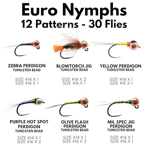 Euro Nymphing Fly Assortment with Tungsten Beads | 30 Flies for Trout Fishing