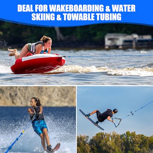 75FT Wakeboard Rope with Handle - Blue & Black, Floating Water Ski Rope