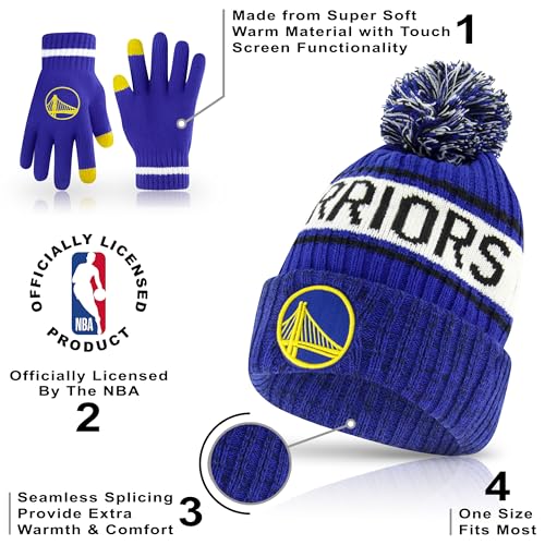 Youth NBA Knit Beanie Hat with Touch Screen Gloves - Golden State Warriors