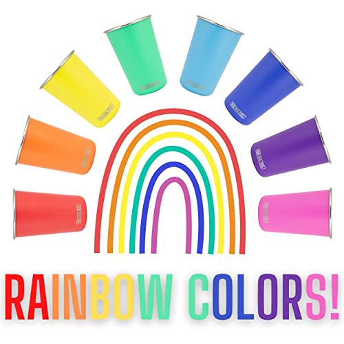 Real Deal Steel Rainbow 16 oz Pint Cups, 8 Pack - Stackable Stainless Steel