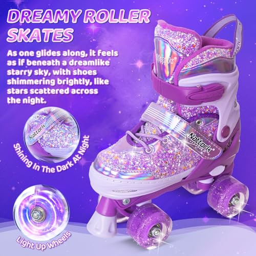Adjustable Kids Roller Skates with Light-Up Wheels - 4 Sizes for Ages 3-12