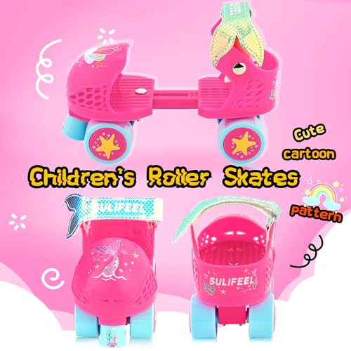 Kids Adjustable Quad Roller Skates - Mermaid Pink, Size 4-12