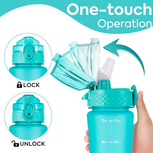 Kids Water Bottle with Straw Lid - 15 oz Leak-Proof Mint