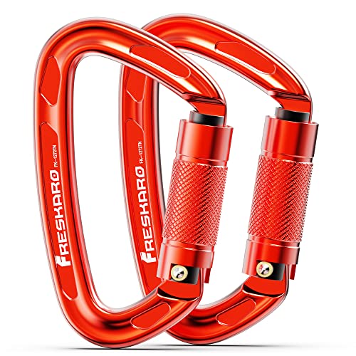 FresKaro 4-Inch UIAA & CE Certified Auto Lock Carabiner 2pcs - Lightweight Aluminum for Climbing & Rappelling, Red