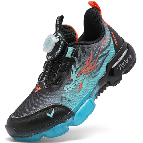 JMFCHI Sports Boys Girls Sneakers 2.5 Little Kid Blue Black-8202 Running Tennis Shoes