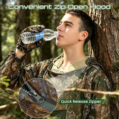 PELLOR Mosquito Suit Set for Men & Women — Mesh Bug Pants & Jacket Hood, Camouflage, 3X-Large