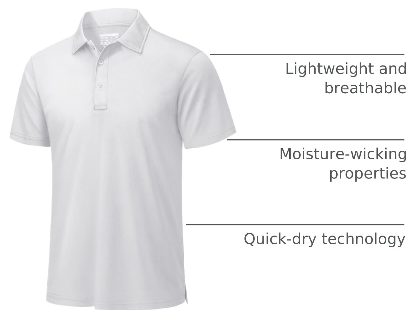 TACVASEN Mens Golf Shirt Dry Fit Mens Polo Shirts Short Sleeve Performance Golf Polos for Men with Collar Work Shirts White, L