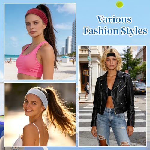 6 Pcs Sports Headbands Set for Women & Men - Beige, Gray, Burgundy, Brown, Black