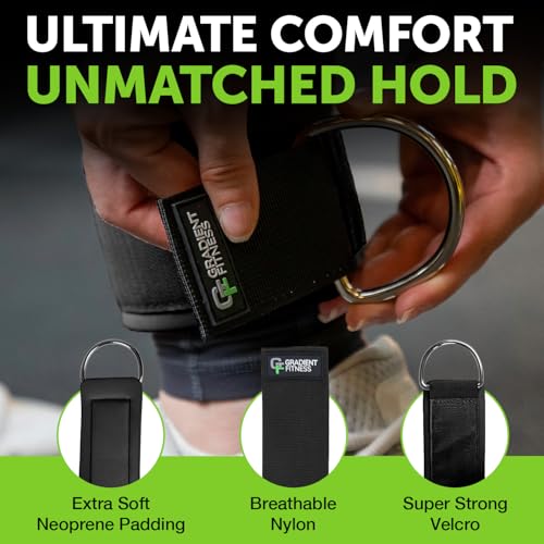 Ankle Straps for Cable Machines - Black 1 D-Ring (2 Pack)