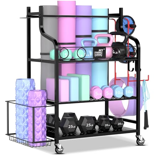 Home Gym Rack for Dumbbells, Kettlebells & Yoga Mats - Black