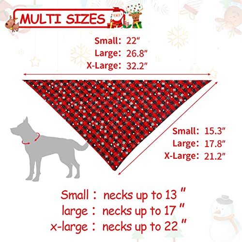 2 Pack Christmas Dog Bandana Set - Plaid Snowflake - Large, Green & Red