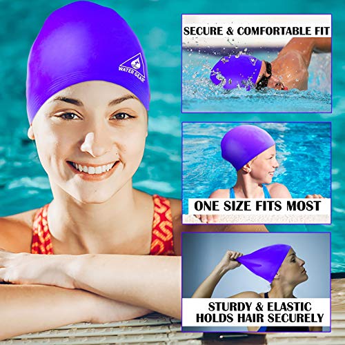Latex Swim Cap for Long Hair - Durable Unisex Athletic Cap - Purple