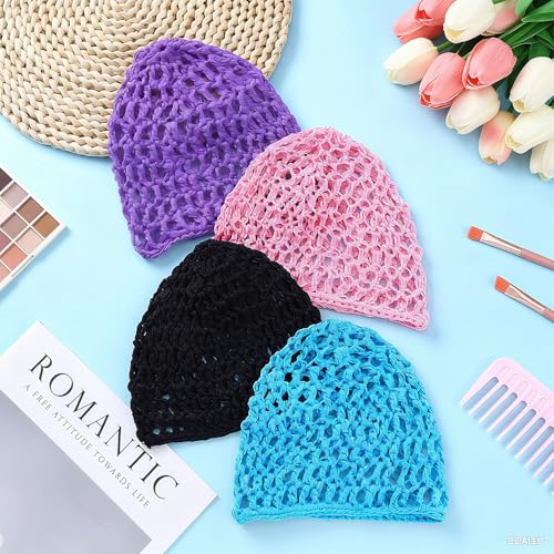 Mesh Crochet Hair Net Set - 4 Pcs in Black, Purple, Blue, Pink