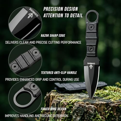 CIVIREVIC Small Fixed Blade Knife with Sheath - 2.8 Inch Full Tang, Black