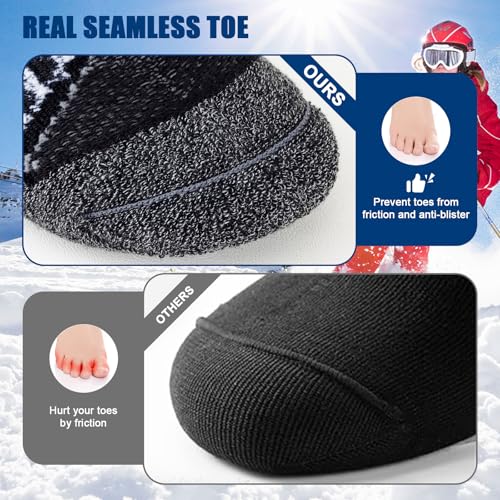 Cirorld Merino Wool Ski Socks for Men & Women, Large Black & Blue, 2 Pack, Winter Thermal