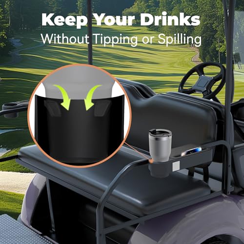 Golfcozer Black Cup Holder & Armrest for Golf Cart – Universal Fit, Waterproof, Tool-Free Installation