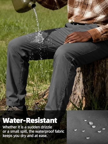 Flyplus Men's Water-Resistant Stretch Golf Pants with Tee Holders 34W x 30L Grey