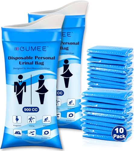 900ML Disposable Urine Bags - 10 Pack, Leak-Proof, Blue