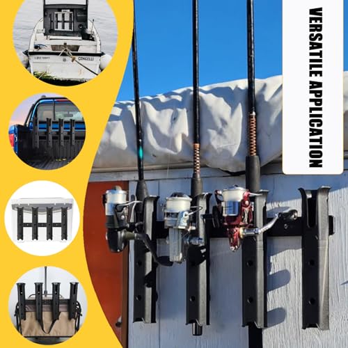 VEXPLO Wall-Mounted 4-Rod Fishing Pole Holder for Boat, Garage, Truck Bed