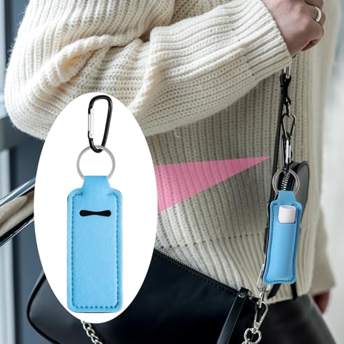 Neoprene Lip Balm Holder Keychain with Metal Clip - Blue