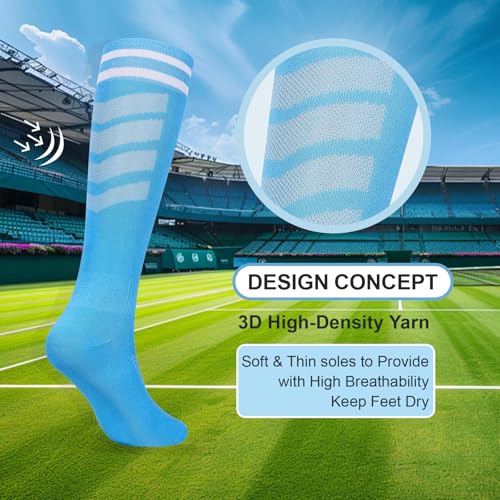Kids Soccer Knee High Tube Socks - 6 Pairs, 9-12 Years, Multicolour