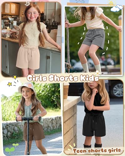 Girls Athletic Shorts 4-Pack - Black, Gray, Khaki, Apricot - 13-14 Years
