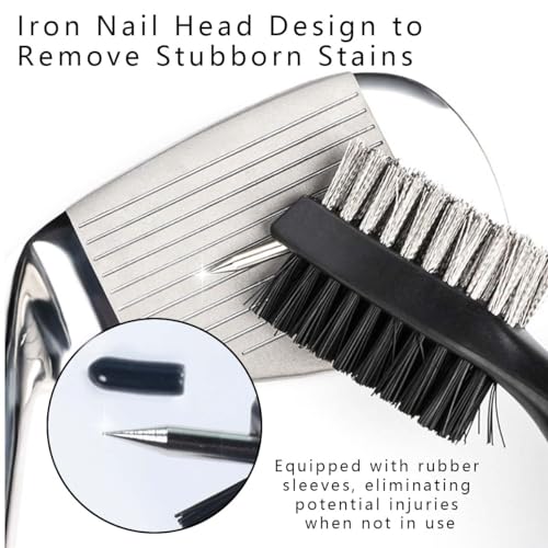 Golf Club Brush Cleaner Tools - 2 Pack with Carabiner - Black & Gray