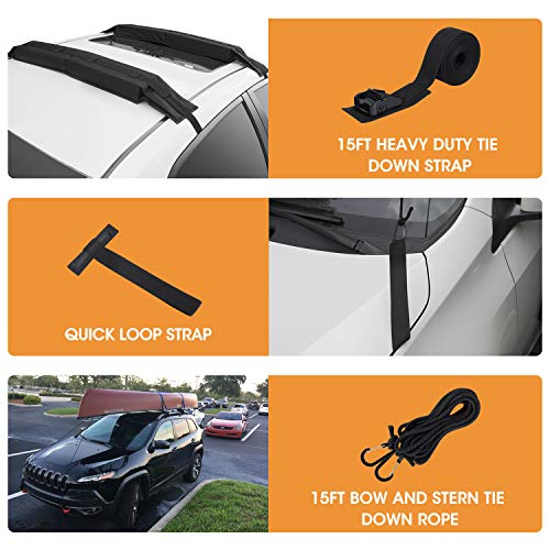 Universal Soft Roof Rack Pads with 15FT Tie-Down Straps for Kayaks & Surfboards