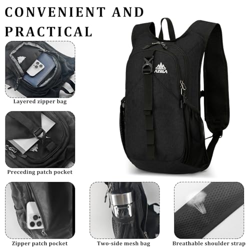 VOBUYING 15L Foldable Ultralight Hiking Backpack - Black, Compact & Waterproof