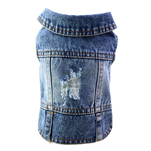 Vintage Washed Denim Dog Jacket - Dark Blue Lapel Pet Vest for Small Dogs